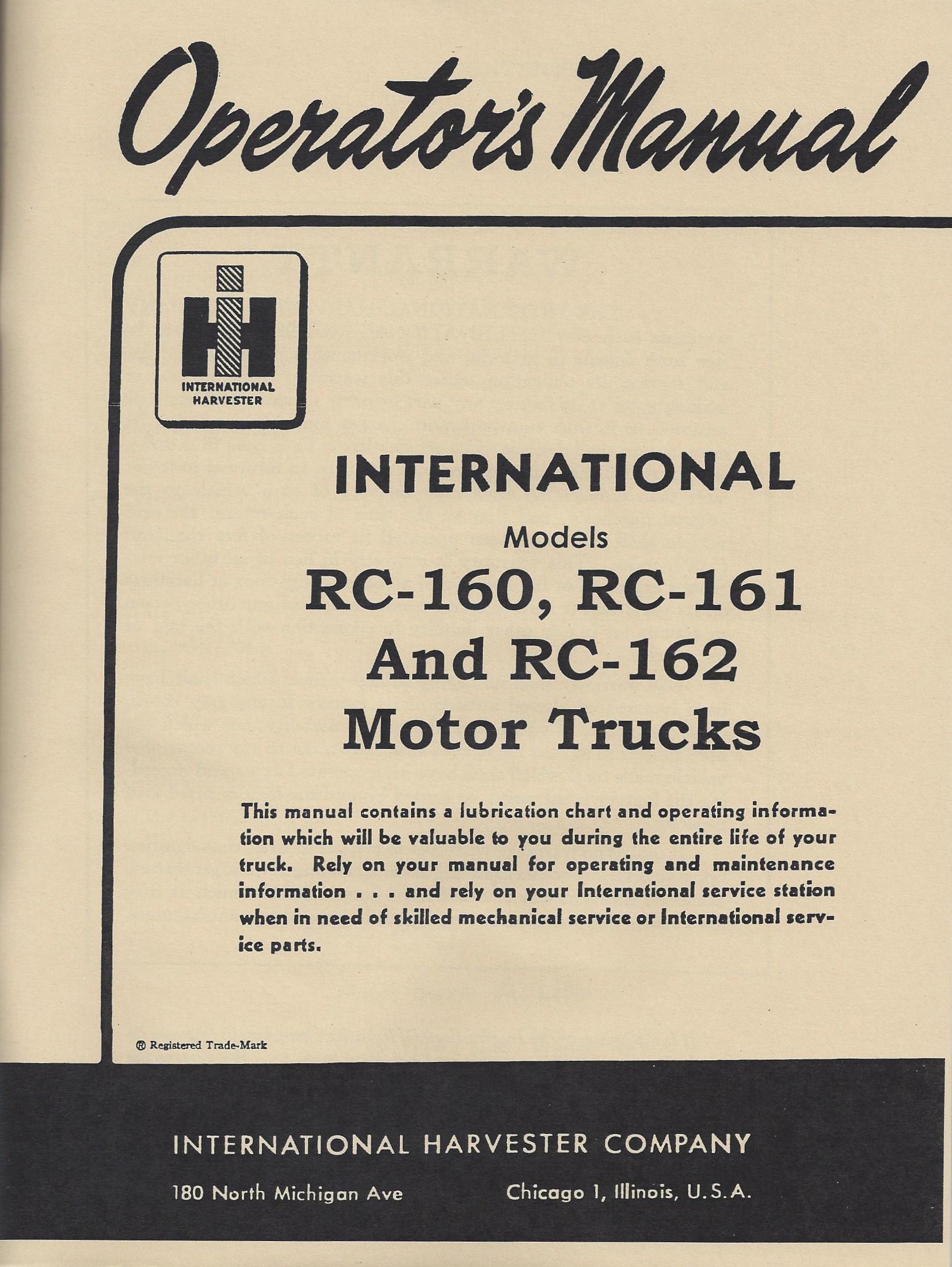International R162 Operator's Manual for International RC-160, RC-161, RC-162 Series Truc ...