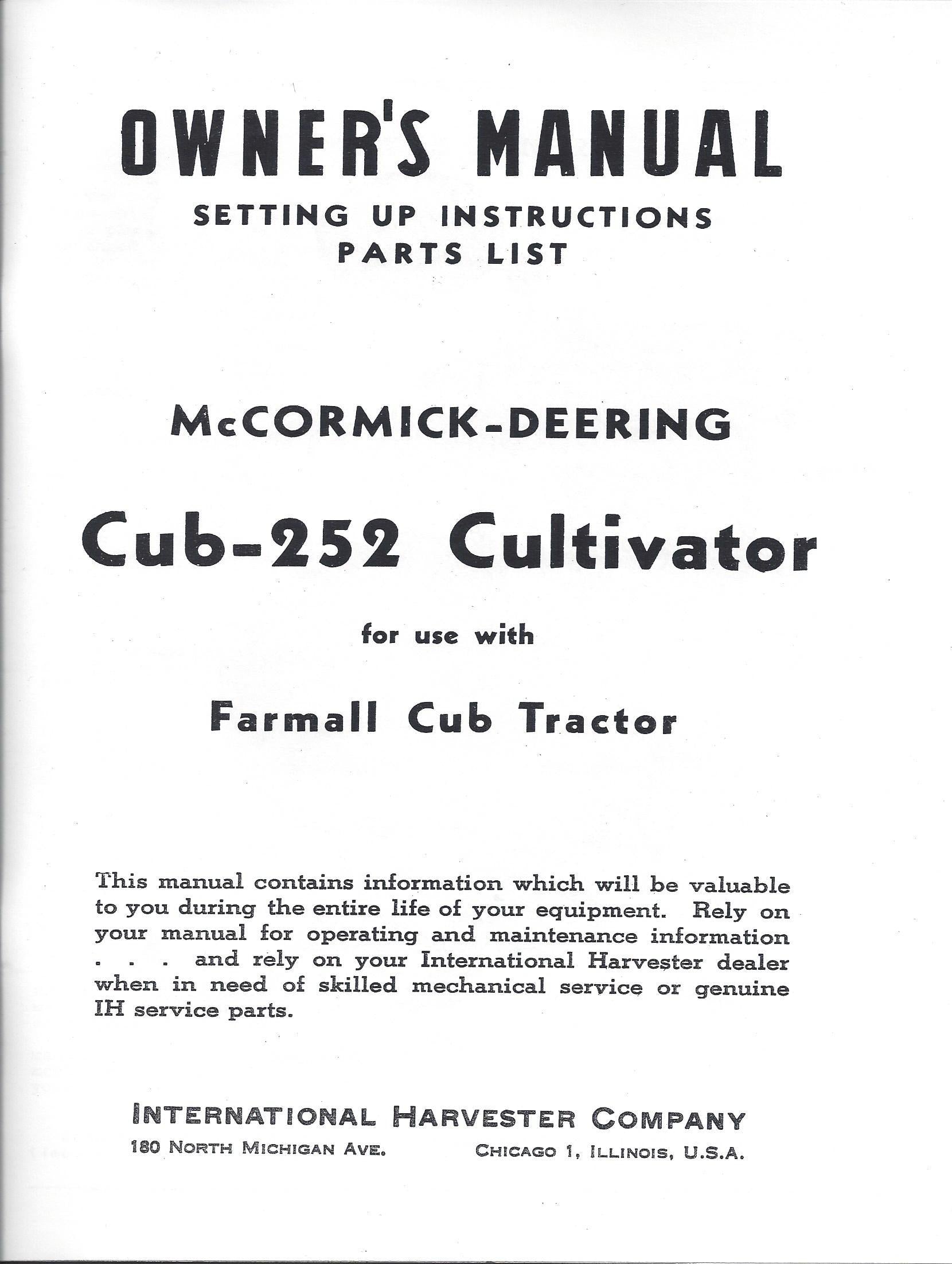 Owner's Manual for McCormick-Deering Cub 252 Cultivator – Binder Books