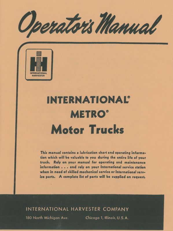 Operator's Manual for International Metro Series Truck