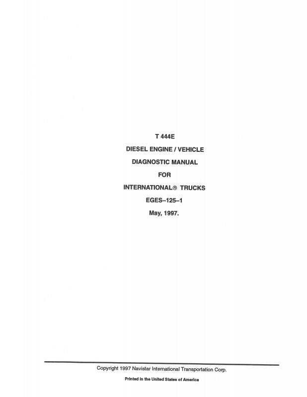 Engine Diagnostics Manual for International T444E Diesel Engine