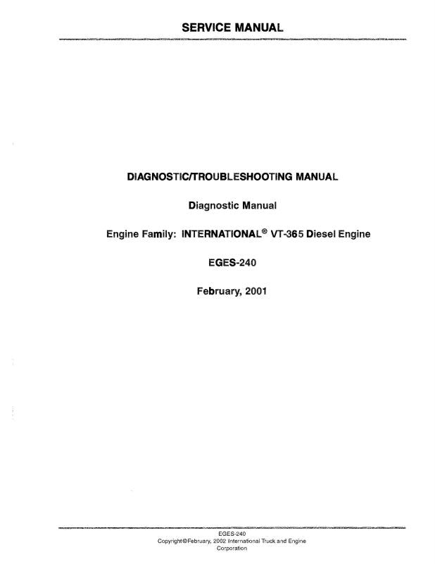 Engine Diagnostic Manual for INTERNATIONAL® VT-365 Diesel Engine