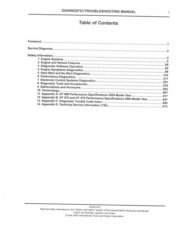 Engine Diagnostic Manual for INTERNATIONAL® DT 466, DT 570 &amp; HT 570 Diesel Engine