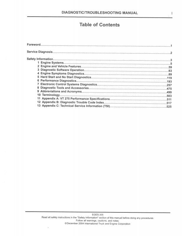 Engine Diagnostics Manual for International VT-275 Diesel Engine