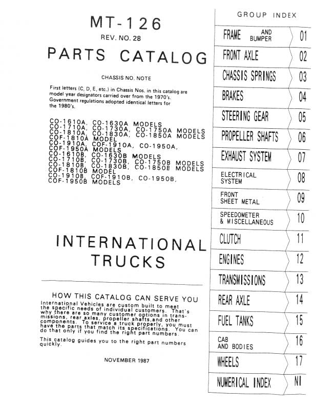 Parts Catalog for International Cargostar Series 1610-1950, CO-1610A, CO-1610B, CO-1630A &amp; More