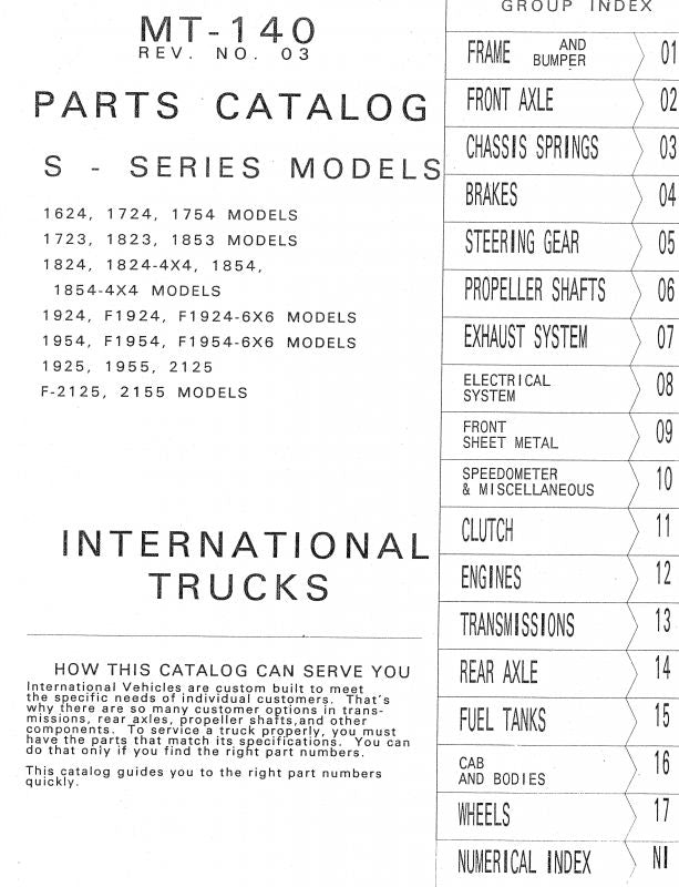 Parts Catalog for 1989 &amp; Prior International S-Series Medium Duty Truck