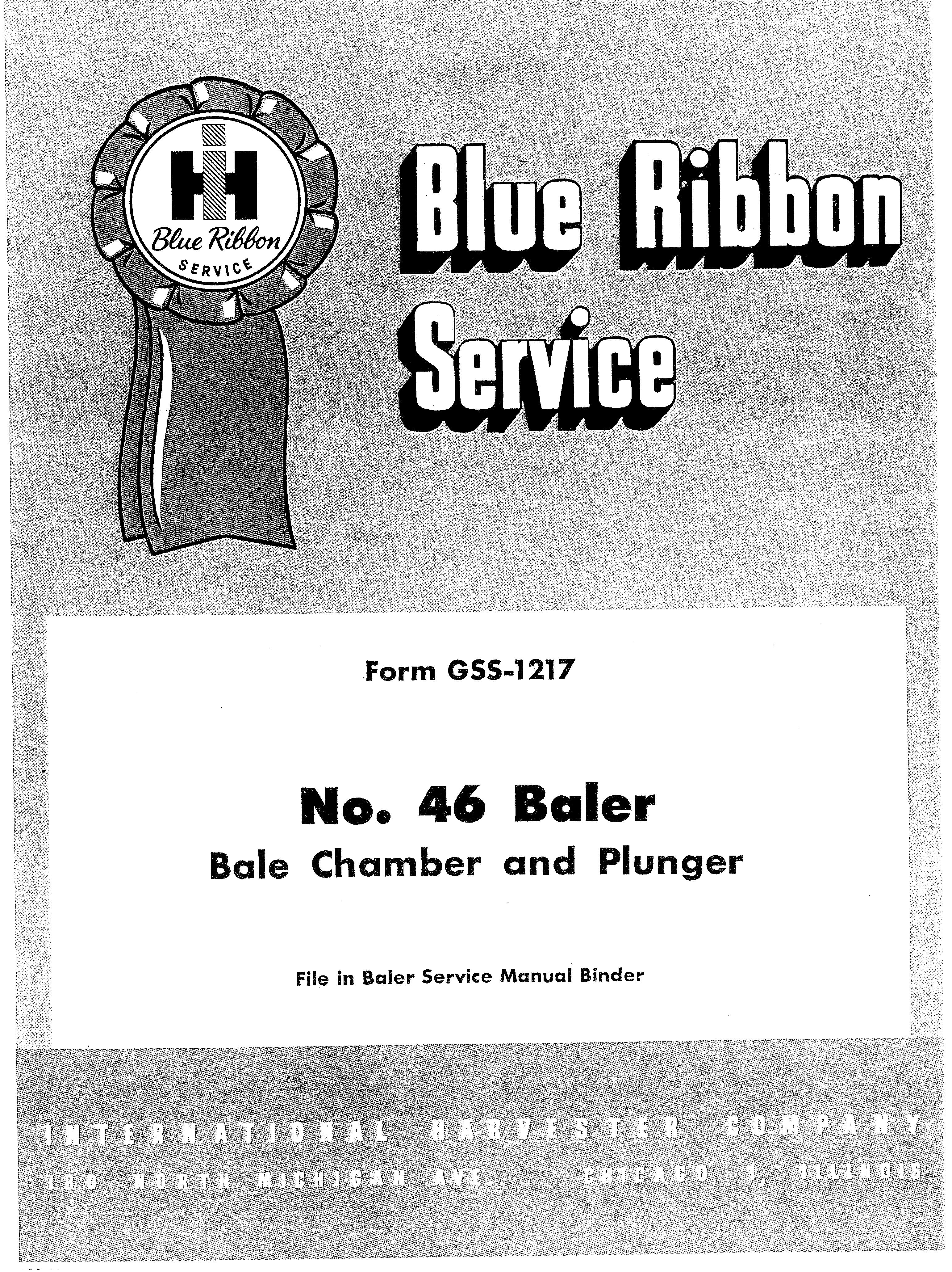 Blue Ribbon Service Manual for McCormick No. 46 Baler Bale Chamber &am ...