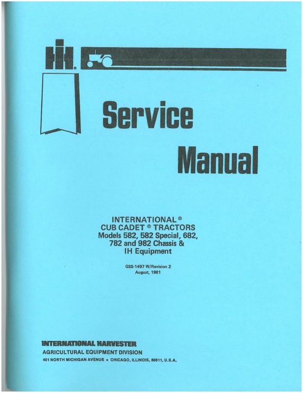 Service Manual Set for International Cub Cadet 682 &amp; 782 Tractor