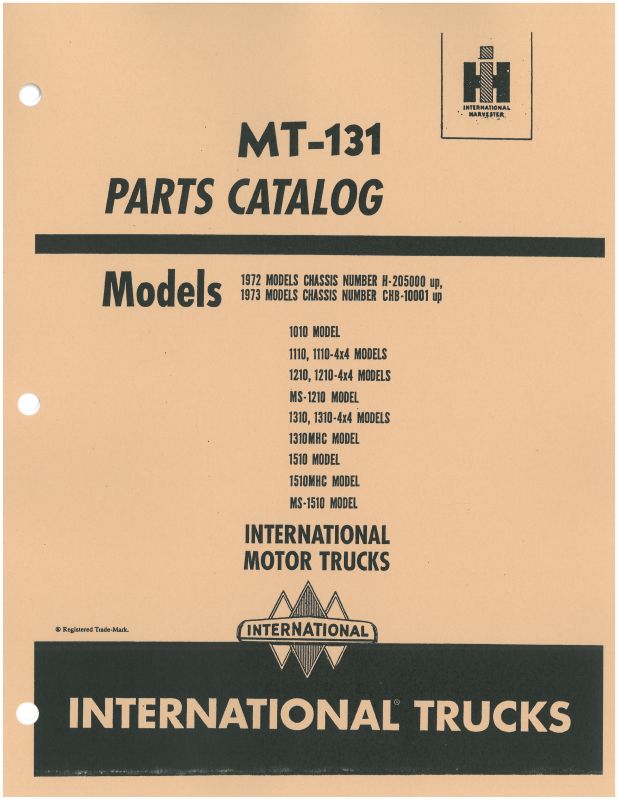Parts Catalog for 1972-1973 International 1010-1510 Pickup, Travelall &amp; Motor Home Chassis