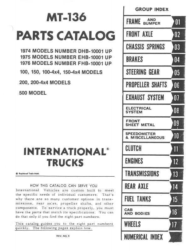 Parts Catalog for 1974-1975 International Model 100, 200, 500 Pickup &amp; Travelall