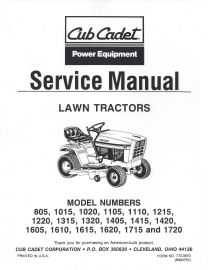 Service Manual for 1985-1991 Cub Cadet Lawn Tractor Chassis Models 805, 1015, 1020, 1105, 1110, 1215