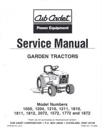 Service Manual for 1987-1989 Cub Cadet Chassis Garden Tractor Models 1050, 1204, 1210, 1211 & More