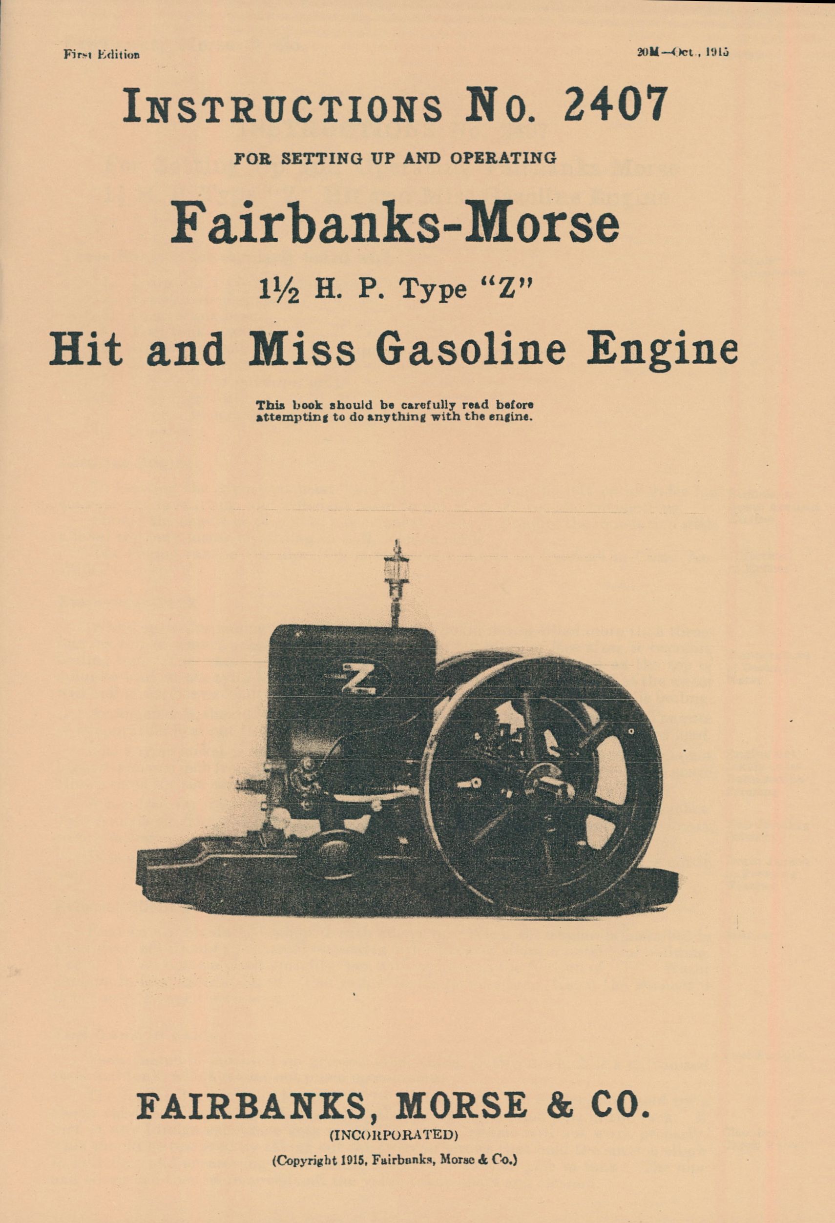Fairbanks Morse Z D 1 1/2 HP Hit & Miss Engine Manual 