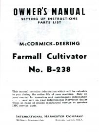 Owners Manual for B-238 McCormick-Deering Farmall Two-Row Cultivator