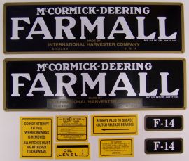 McCormick Deering Farmall F-14 Restoration Decal Set