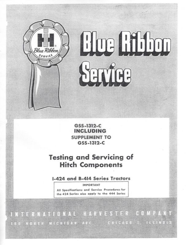 International I 424 B 414 Hitch Comp Service Manual
