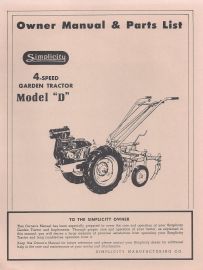 Owners Manual and Parts List for Simplicity Model D 4 speed Garden Tractor
