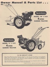 Owners Manual and Parts List for Simplicity Models M (3 HP-4 speed) and Model L (2 HP- 4 speed)