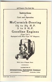 Instructions for Care & Operation McCormick-Deering 1.5, 2.5, 3 & 5 HP Type LA Engine