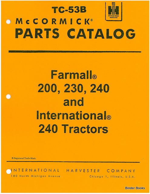 Binder Books Parts Catalog For Farmall 200 230 240 International 240 Tractors